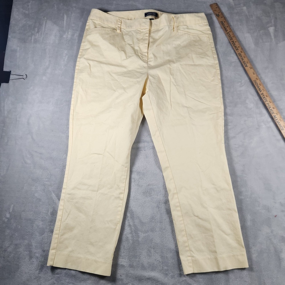 Lands' End Yellow Crop Chino Pants Womens 16 Mid Rise Slim Leg Cotton Stretch